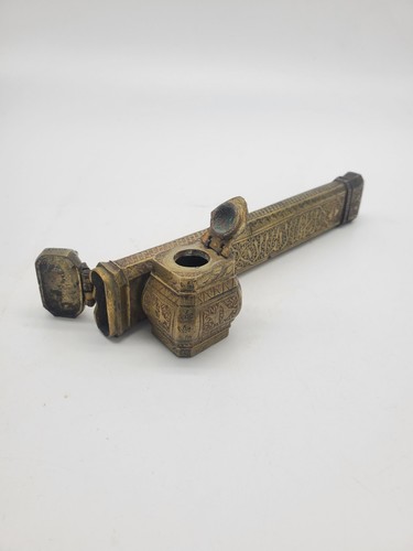 Antique brass pen - brass, quil